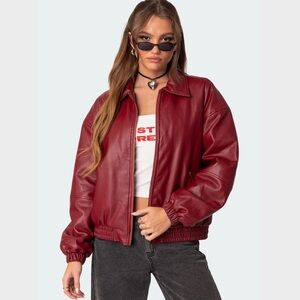 Edikted Women's Deep Red Leather Jacket